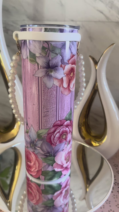 Floral Pearl Handle 20 oz Tumbler | Elegant Gift for Mom, Grandma & Her