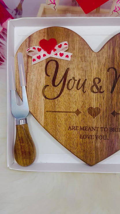 You & Me Heart-Shaped Wooden Cutting Board Set | Personalized Couples Gift