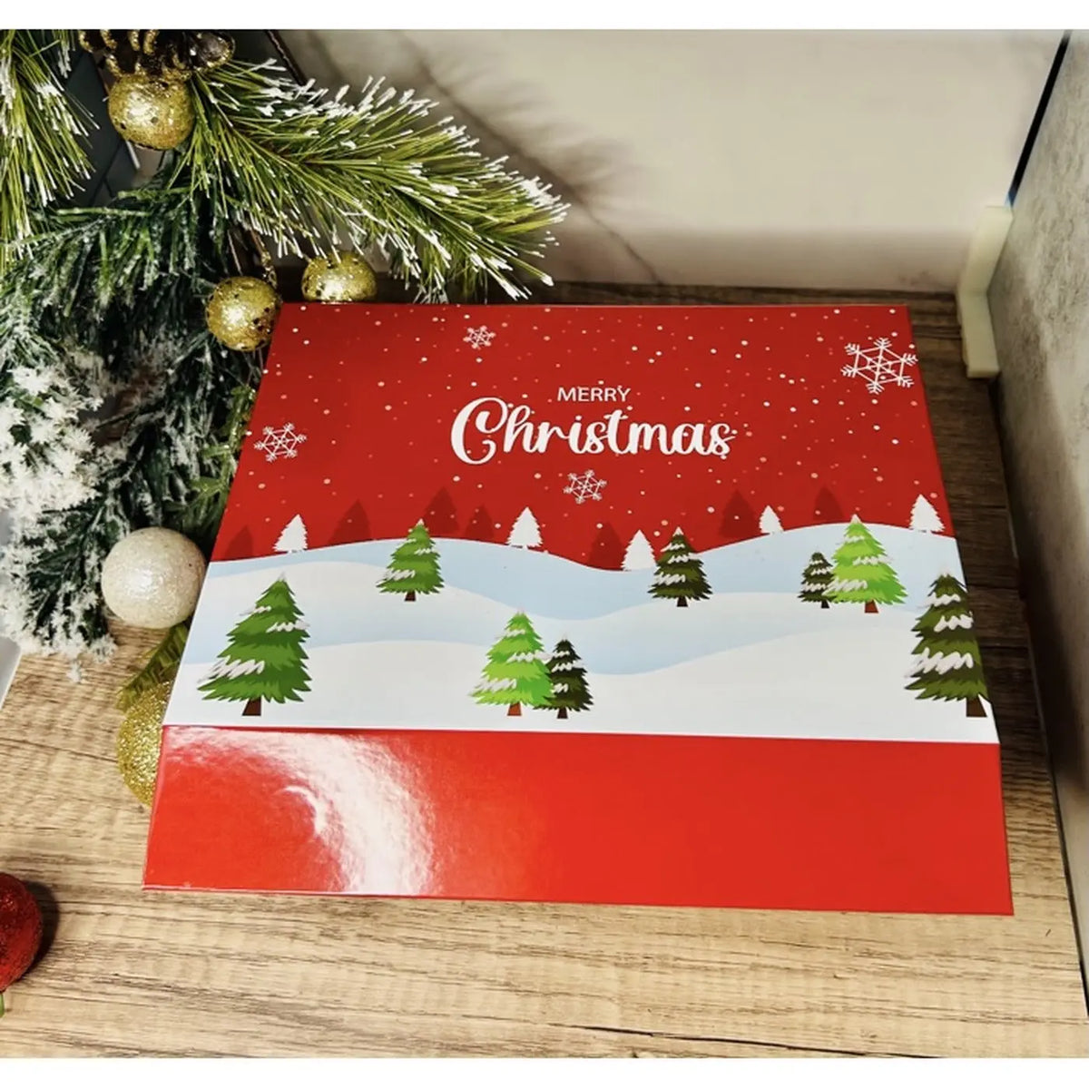 Red Merry Christmas holiday gift box packaging