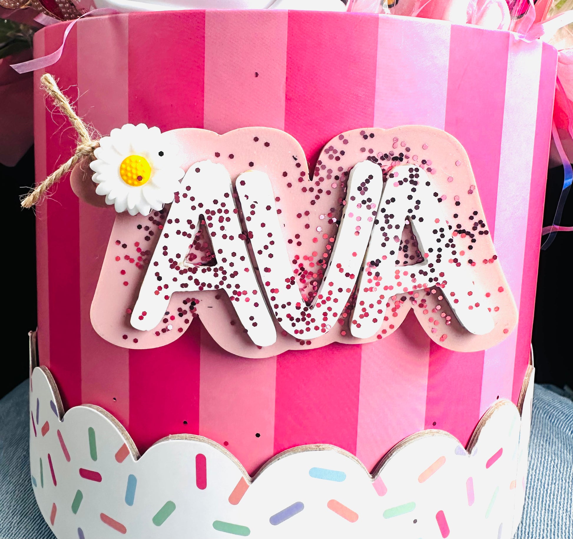 Tooth fairy gift basket with acrylic personalized name tag for girls, custom kids gift Miami same day delivery