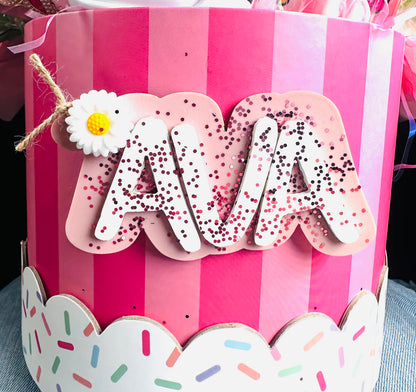Tooth fairy gift basket with acrylic personalized name tag for girls, custom kids gift Miami same day delivery